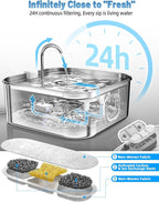 Dog Water Fountain Stainless Steel, 410oz/3.2Gal/12L Large Pet Water Fountain for Large Dog, Dog Water Bowl Dispenser with Water Level Window & LED Indicator, Super Quiet, with 6 Packs Filters