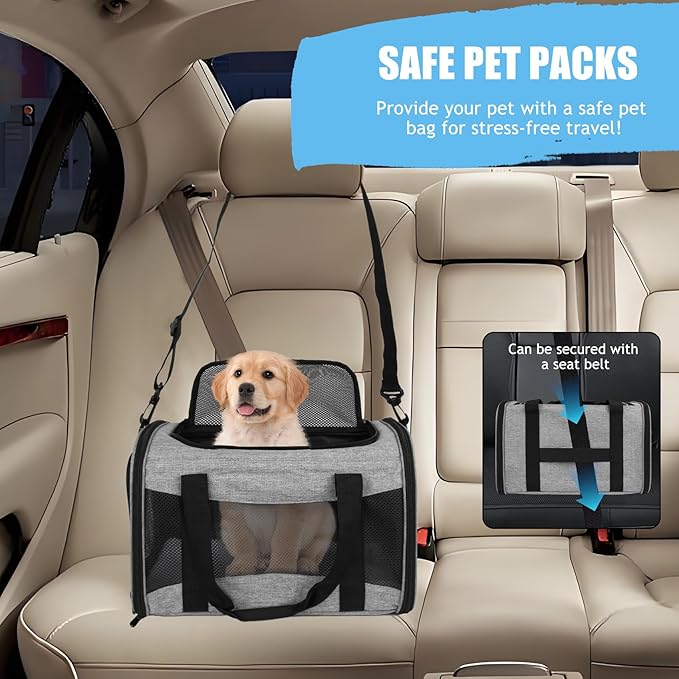 Carriers Soft-Sided Pet Carrier for Medium Large Cats Dogs 15lbs 20lbs,Ventilated Design,Portable Carry Handle,Collapsible Carrier for Kitten Puppy(X-Large,Grey&Black)