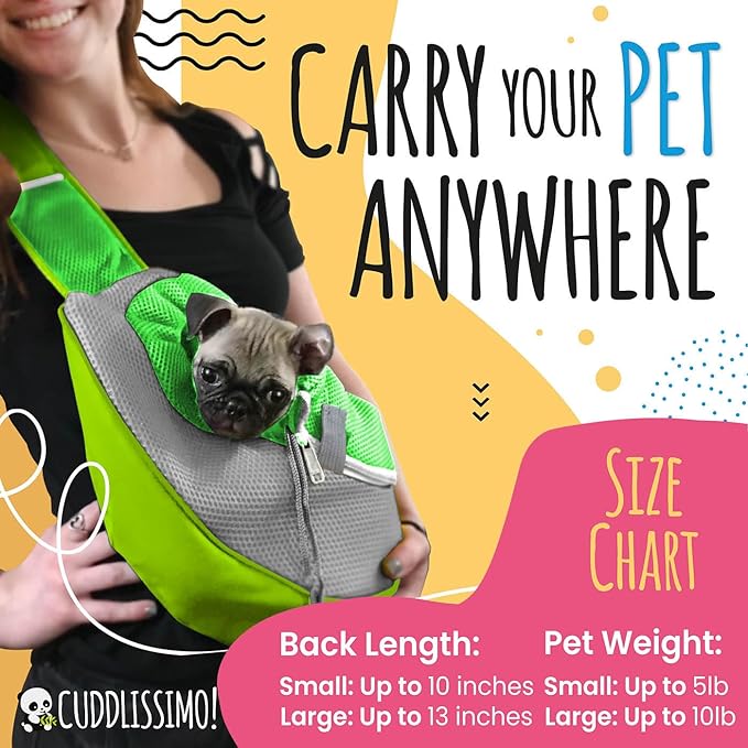 Pet Sling Carrier - Small Dog Puppy Cat Carrying Bag Purse Pouch - For Pooch Doggy Doggie Yorkie Chihuahua Baby Papoose Bjorn -Hiking Travel Front Chest Body Holder Pack To Wear (Green-L)