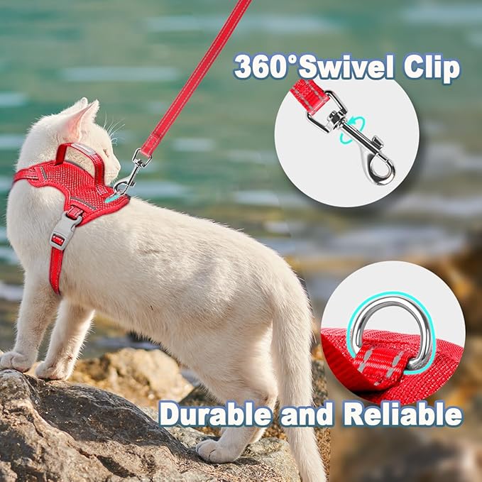 Cat Harness and Leash Set Escape Proof for Kitten Walking, Soft Adjustable Top Handle Vest Harnesses for Cats, Easy Control Breathable Reflective Small Medium Large, Red, M