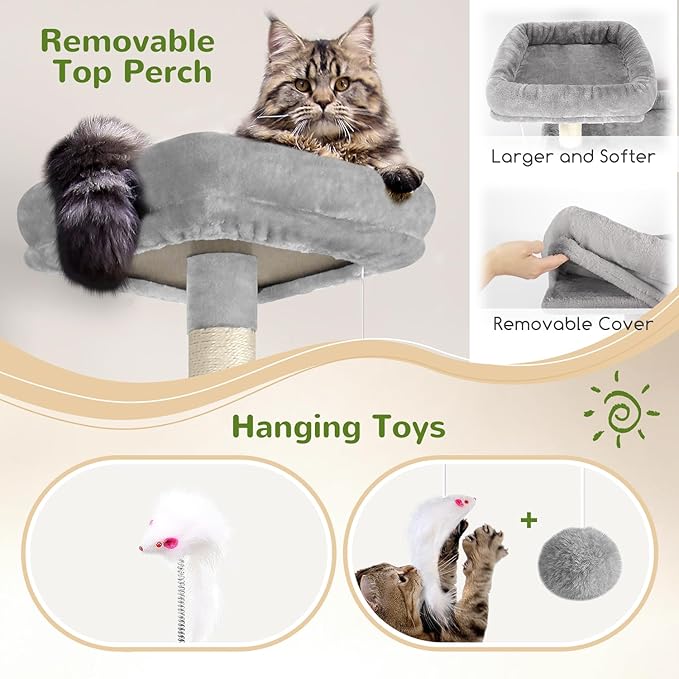 Globlazer Sturdy Cat Tree, 68-inch Large Cat Tower for Indoor Adult Cats 20 lbs Heavy Duty Cat Tree for Big Cats with Extra Large Platform, 5 Scratching Post, S68, Cloud Grey