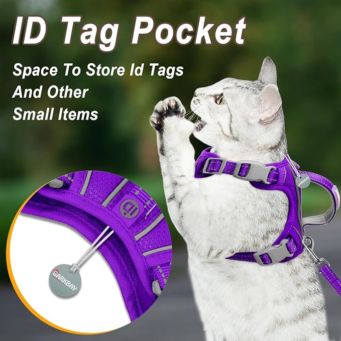 Cat Harness and Leash Set for Walking Escape Proof for Small Large cat Kitten Harness with ID tag Pocket (Purple,XXS)