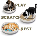 Round Cat Bed for Indoor Cats, Cat Basket Bed, Wicker Cat Donut Beds, Cooling Cat Nest for Summer Sleeping, Washable Pet Pad for Cat Scratching,Grey with Scratching Pad