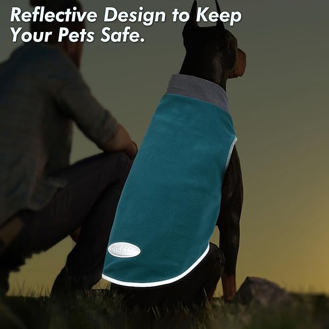 cyeollo 2 Pack Fleece Dog Sweater Stretchy Reflective Stripe Sweatshirt Pet Clothes Lightweight Dog Sweaters for Small Dogs Boy, Teal & Grey XL