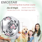 EMOSTAR Dog Paw Print Charms with Various Birthstone Crystals, 925 Sterling Silver Pawprint Beads for 3mm Snake Chain, Pet Lover Gifts for European Women Bracelet