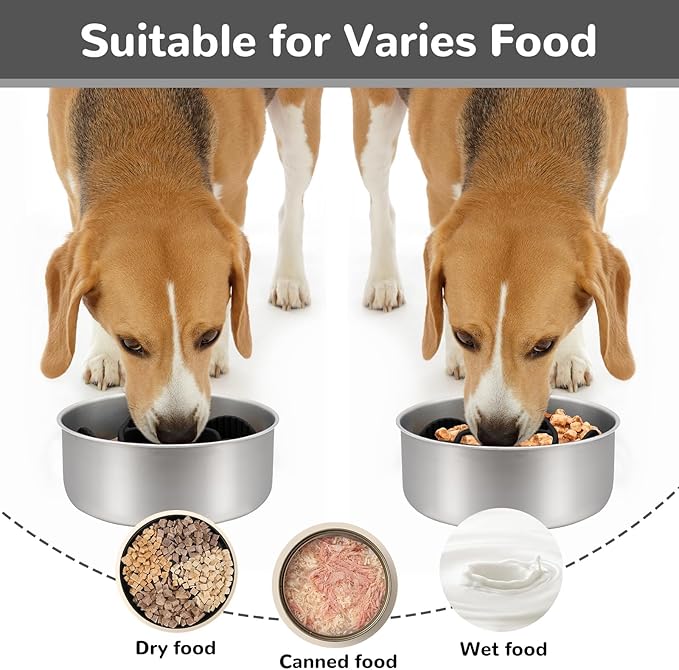 MateeyLife Slow Feeder Dog Bowls Insert with Suction Cups, Cuttable Design for Large & Medium Breeds, Fit for Regular Elevated, Compatible with Metal and Ceramic Dog Bowls for Slow Eating (Black)