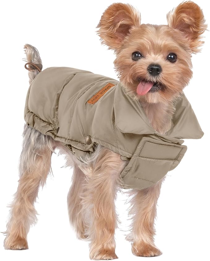 SPACE LION Puffer Jacket, Down Winter Coat, Waterproof, Windproof, Lightweight Jacket, Adjustable Fit for Small Dogs(Khaki,XS)