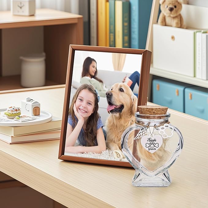 Personalized Pet Memorial Bottle,Engraved Heart Glass Urn for Dog & Cat Ashes/Fur, Custom Pet Name & Paw Print Keepsake, Pet Loss Memorial Gift for Pet Hair Memorial Keepsake