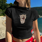 Cat Graphic Baby Tee for Women Grunge Y2k Shirt Funny Crop Tops Teens Cute Cropped Tees Aesthetic Printed Tshirts