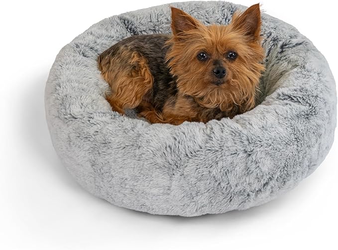 Best Friends by Sheri SnuggleSoft Faux Fur Calming Donut Bed for Small Dogs and Cats, Gray, Extra Small, 18" x 18"