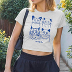 Y2k Baby Tees for Women Cute Cat Lady Era Graphic Grunge Crop Tops Vintage T Shirts Retro Aesthetic Tee Top
