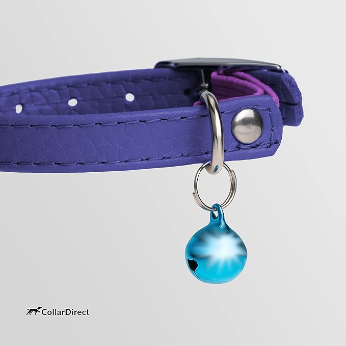 CollarDirect Leather Cat Collar, Kitten Collar with Removable Bell Black Blue Red Orange Lime Green (8-11 Inch, Purple)