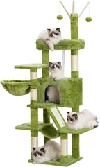 Cat Tree, 63 inch Multi-Level Cat Tower for Indoor Cats, Cat Condo with Cat Scratching Post and Board, Cat Hammock, Green GCT011GR