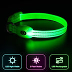 YFbrite Light up Dog Collars, USB Rechargeable LED Dog Collar, Adjustable LED Cat Collar, Durable Flashing Collar for Cats, Puppy, Small, Medium, Large Dogs (Green, XS)