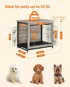 Feandrea Dog Crate Furniture, 27.2" Side End Table, Modern Kennel for Dogs Indoor up to 30 lb, Heavy-Duty Dog Cage with Multi-Purpose Removable Tray, Double-Door Dog House, Greige UPFC001G01