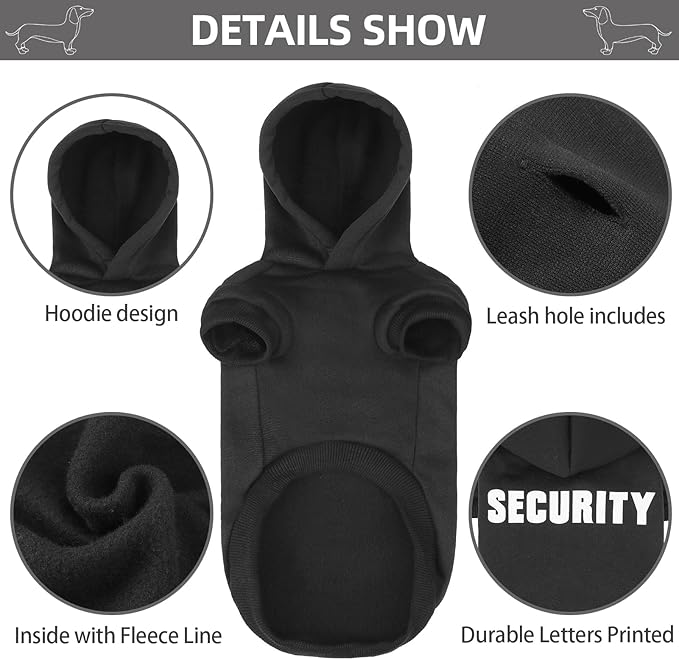 BINGPET Security Dog Hoodies Dachshund Sweater Cold Weather Dog Coats Soft Brushed Fleece Pet Clothes Hooded Sweatshirt for Dog Cat