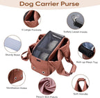 Dog Purse Carrier for Small Dogs, Cats, and Puppies – Soft-Sided Travel Pet Tote Bag with 4 Large Pockets, Foldable, Lightweight, Fits Pets up to 15 lbs, for Travel, Vet, Outings (Brown)