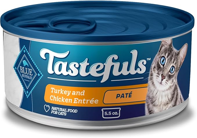 Blue Buffalo Tastefuls Wet Cat Food Paté, Made with Natural Ingredients, Turkey and Chicken Entrée, 5.5-oz Cans (24 Count)