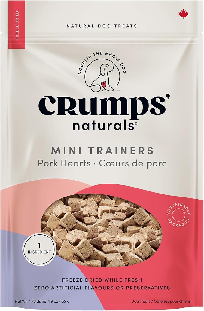 CRUMPS NATURALS Mini Trainers Freeze Dried Pork Hearts 1.9oz, Dog Treats