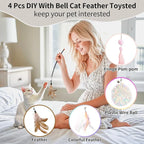 Laser Cat Toys for Indoor Cats, 2 in1 Interactive Cat Toys Laser and Feather Cat Wand Rechargeable Automatic Cat Laser Toy, for Bored Indoor Adult Cats/Kittens (Pink)