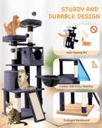 66in Multi-Level Large Cat Tree Tower for Indoor Cat/Kitties, Mordern Cat Tower with Sisal Scratching Posts, Condos and Hammock, Perches, Ramp for Climbing Heavy Duty