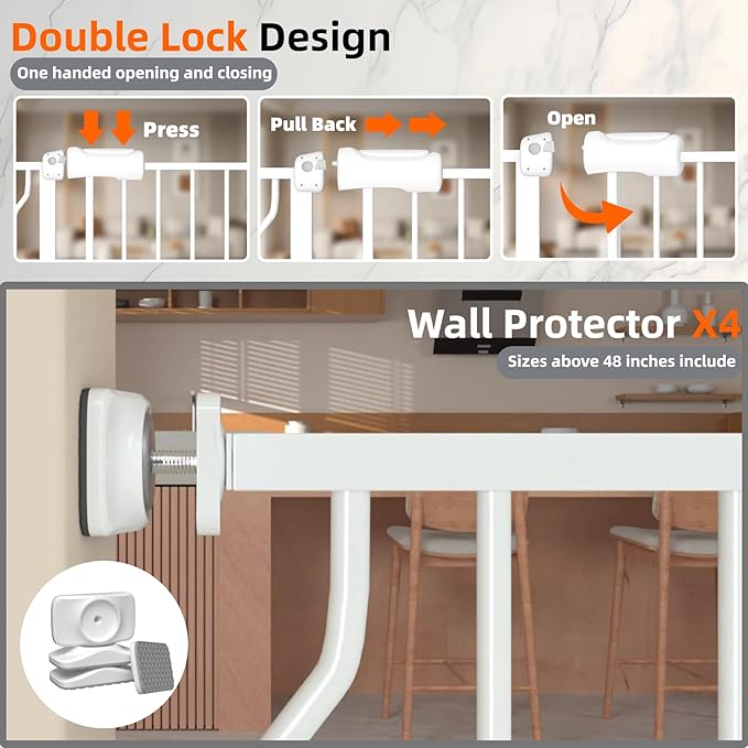 TSAYAWA 57.5"-62" Extra Wide Auto Closing Baby Safety Gate for Stairs & Doorways, Pressure Mounted No Drill Pet Gate with Walk-Through Door - Heavy Duty Childproof Gate for Toddlers, Kids, Dogs