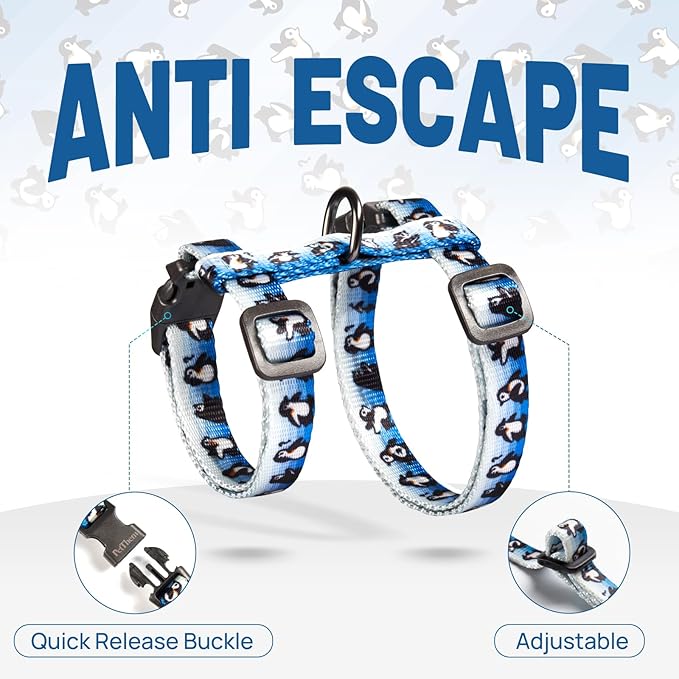Cat Harness and Leash Set - Escape Proof Adjustable Cat Harness, Comfortable Soft Lightweight, Use Safe & Easy, Walking Travel Kitten Harness for Small Medium Large Cats (Blue Glacier Penguin)