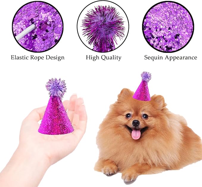 10 Pcs Dog Birthday Hat Set for Small Medium Dogs Cat Puppies, Mini Party Hat with Adjustable Headbands, Cute Pet Hat with Pompons for Birthday Christmas Party Decoration Accessories (Small 4 Inch)