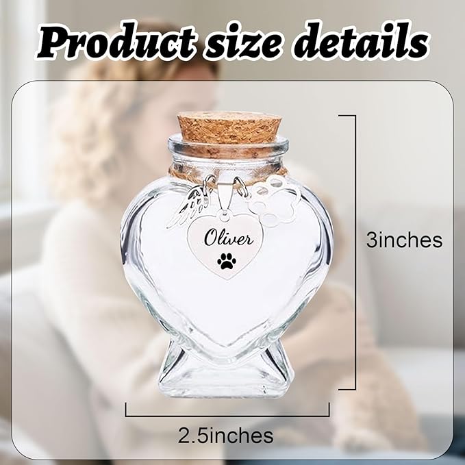 Personalized Pet Fur Keepsake Bottle, Heart Shape Custom Name Engraved Glass Dog Hair Keepsake, Pet Hair Memorial Vials for Dog/Cat Hair & Ashes, Sympathy Gift for Pet