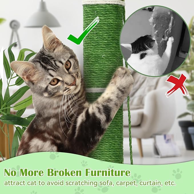 Cat Scratching Post for Large Cats and Kitten, 33 Inch Tall Nature Sisal Cat Scratchers for Indoor Cats with DanglingToy Ball and Cute 3D Panda Adult Cat Tree with Bamboo Shape for All Cats