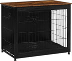 DWANTON Dog Crate Furniture with Cushion, Wooden Kennel Table with Double Doors, Indoor Dog House, Medium Size, 32.5" L, Black+Rustic Brown