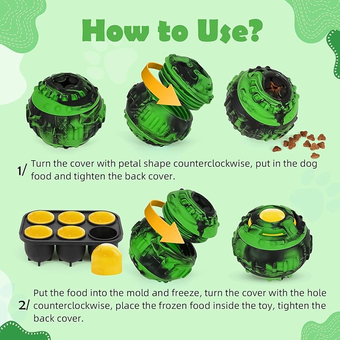 Dog Toys for Boredom - Frozen Treats Toy, Dog Toy Refillable Freezable Dog Food, Reduces Anxiety Chew Toy, Easy to Clean Interactive Dog Puzzle Toys, Treats Dispensing Dog Toys, 4-IN-1 Enrichment Toys