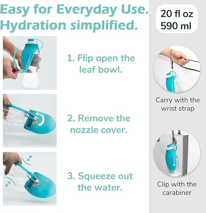 LumoLeaf Dog Water Bottle for Walking, Portable Pet Water Dispenser with Foldable Leaf Bowl – Lightweight Travel Bottle for Small & Medium Dogs, 20 fl oz