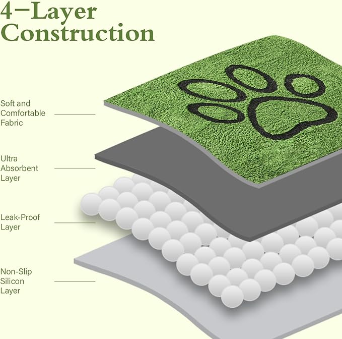 Qeils Reusable Dog Pee Pads, 2 Pack Super Absorbent & Leakproof Washable Puppy Pads with Soft Green Top Layer, for Potty Training, Crates, Couch, Car Seats & Pet Beds, 48"x 48"