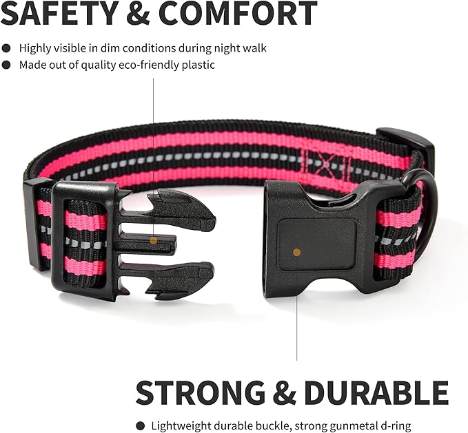 Mile High Life Reflective Dog Collar | Nylon Pet Collars wiith Buckle | Light Weight Puppy Collars | Pink Dog Collars for Small Dogs (Pink, S)