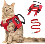 Tactical Cat Harness Escape Proof for Walking with Personalized Patches - Adjustable Harness for 8-20lbs Cat Escape Proof - Soft Vest for Large Kitty with Optional Leash (Red)
