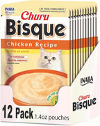 INABA Churu Bisque for Cats, Creamy Lickable Purée Side Dish with Vitamin E, 1.4 Ounces per Pouch, 12 Pouches, Chicken Recipe
