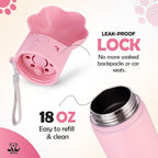 Gulp by Duna 18oz Travel Dog Water Bottle with Paw-Shaped Bowl, Insulated Stainless Steel | Leakproof Portable with Carry Strap for Outdoor Walking, Hiking & Pet Hydration On-The-Go | Pink
