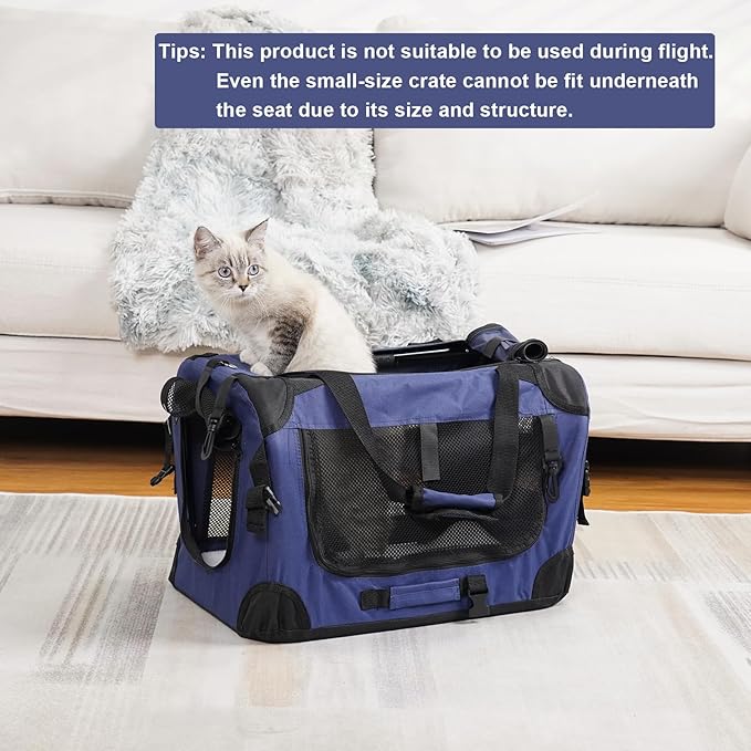 Pet Carrier for Cats and Dogs up to 25 lbs, Soft-Sided Collapsible Travel Crate, 24" L x 16" W x 16" H - Includes Removable Plush Blanket & Travel Bowl for Vet, Car, Home Use