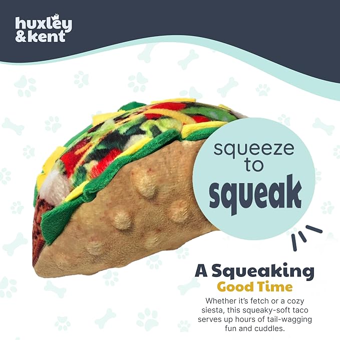 Huxley & Kent Funny Dog Toy w/Squeaker – Power Plush Squeaky Dog Toys for Small, Medium & Large Dogs – Soft Stuffed Animal for Indoor Play & Fetch - Taco Tuesday, Large