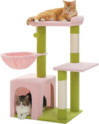 Pink Cat Tree for Indoor Cats with Metal Frame Carpet Hammock, 32" Cute Cat Tower with Cozy Condo, Top Perch, Scratching Posts, and Replaceable Ball Toy, Pet Furniture for Small Cats & Kittens