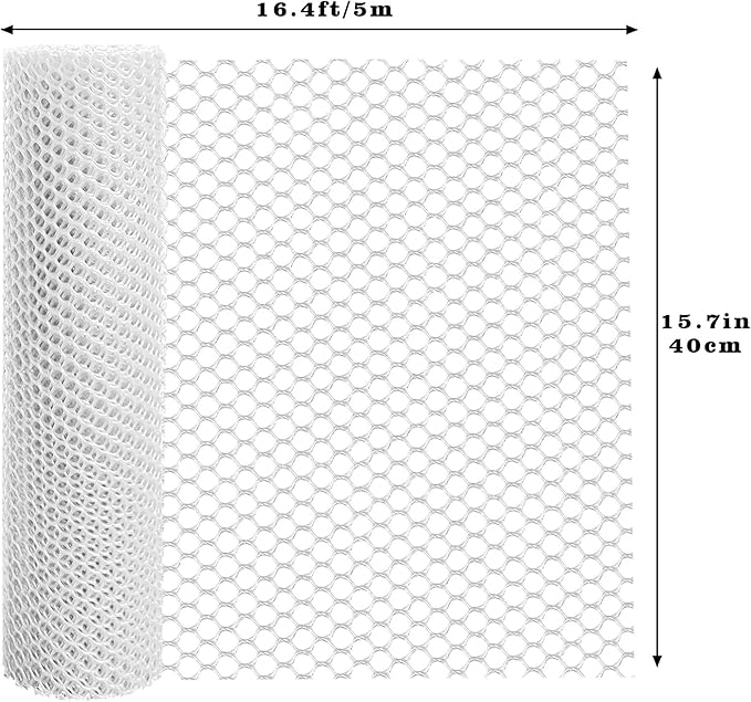 16.4 FT x 15.7 in Roll Mesh Fence, Versatile White Plastic Fencing & Netting, Cuttable Animal Wire Mesh Fence, Durable Tree Trunk Protector, Suitable for Cat Dog Rabbit Barrier and Plant Protectors