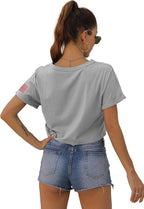 Womens Summer Crop Tops Short Sleeve Round Neck T-Shirts Loose Fit Casual Blouse