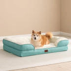 EHEYCIGA Orthopedic Dog Beds for Large Dogs, Waterproof Memory Foam Large Dog Bed with Sides, Non-Slip Bottom and Egg-Crate Foam Pet Couch Bed with Washable Removable Cover, Turquoise Blue