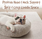 Friends Forever Donut Dog Bed Faux Fur Fluffy Calming Sofa For Large Dogs, Soft & Plush Anti Anxiety Pet Couch For Dogs, Machine Washable Coco Pet Bed with Non-Slip Bottom, 36"x36"x8" Tan