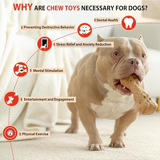 Willjoy 3-Pack Dog Chew Toys for Aggressive Chewers, Pine Wood & Tough Nylon, Bone Shaped Indestructible Dog Toy, Natural Looking Grooves & Textured, Bacon Flavor Large Dog Toys to Keep Them Busy