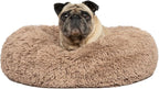 Best Pet Supplies Round Donut Dog Bed with Plush Faux Fur Fabric, Calming, Anti-Anxiety Cushion for Indoor Pets, Slip-Resistant Base, Soft Ergonomic Support - Caramel, 30x30x8''