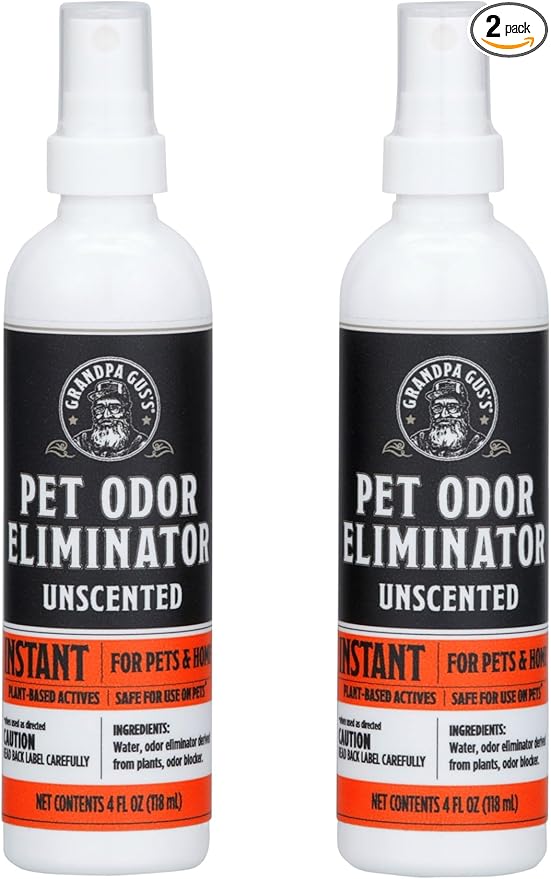 Grandpa Gus's Natural Instant Pet Odor Eliminator, Ready-to-Use Spray, Removes Strong Odor and Smell from Small Animal, Dog & Cat, Home, Carpet & Furniture, 4 fl oz (Pack of 2)