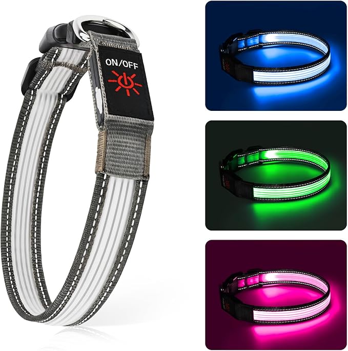 Multi-Color Light up Dog Collar, YFbrite USB Rechargeable LED Puppy Collar Super Bright Adjustable Glowing Dog Lights for Night Walking (Multi-Color, Large)