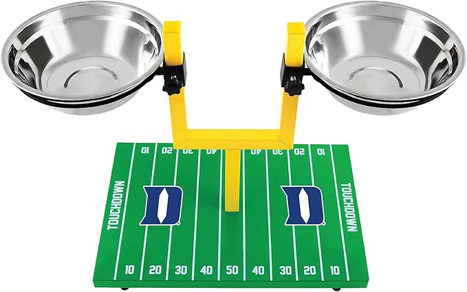NCAA Duke Blue Devils Goalpost Dog Feeder – Adjustable Elevated Dog Bowls with Stand, 2 Stainless Steel Bowls, Non-Slip Rubber Feet, Raised Pet Feeder for Large & Small Dogs